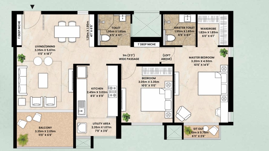 2 BHK floor plan