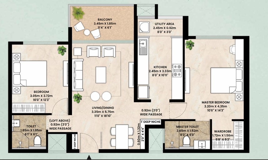 2 BHK floor plan