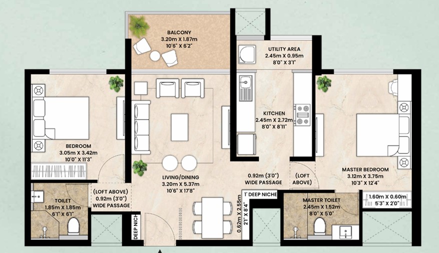 2 BHK floor plan