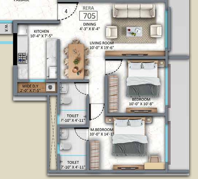 2 BHK floor plan
