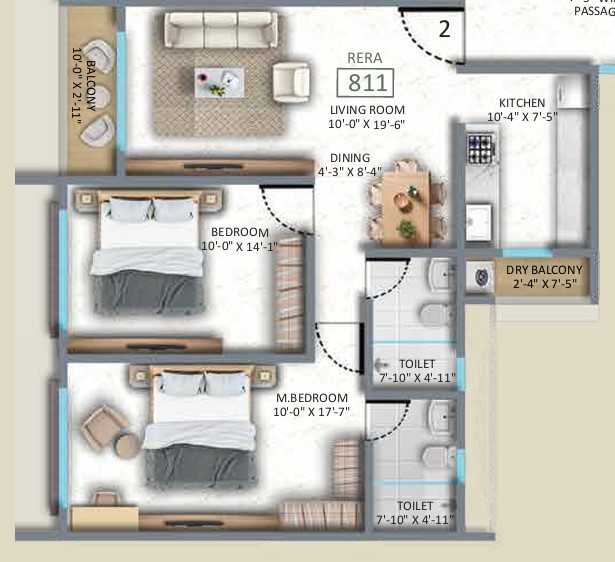 2 BHK floor plan