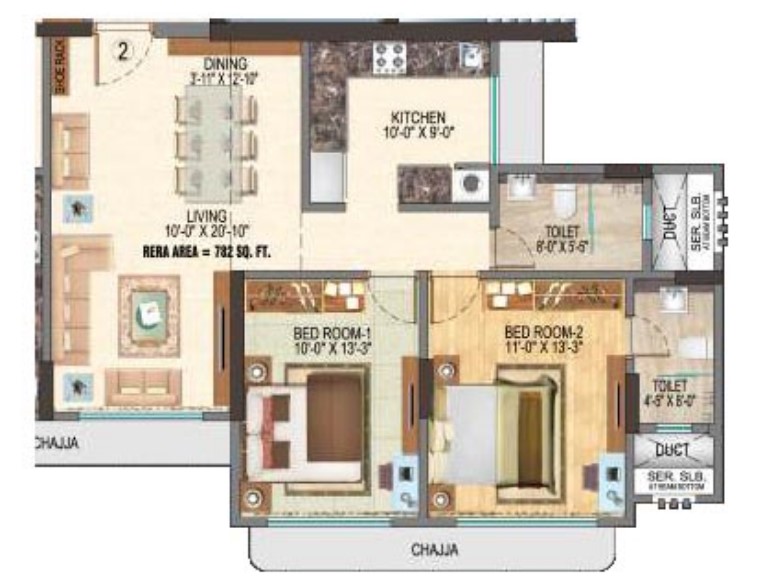 2 BHK floor plan
