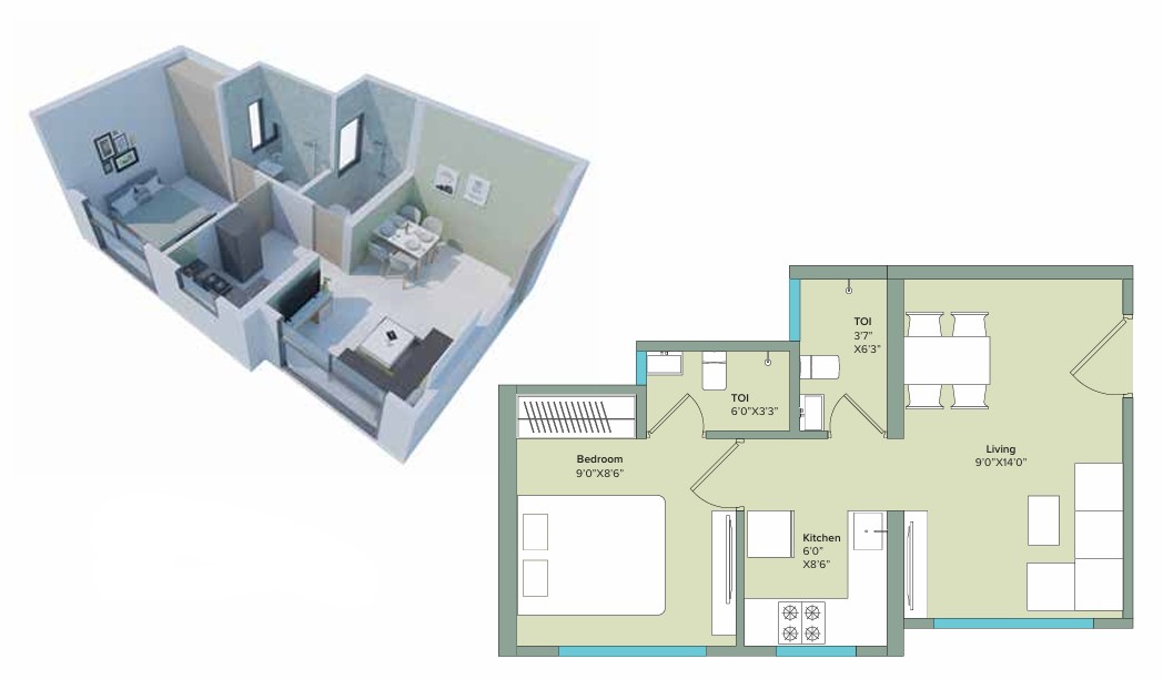 1 BHK floor plan