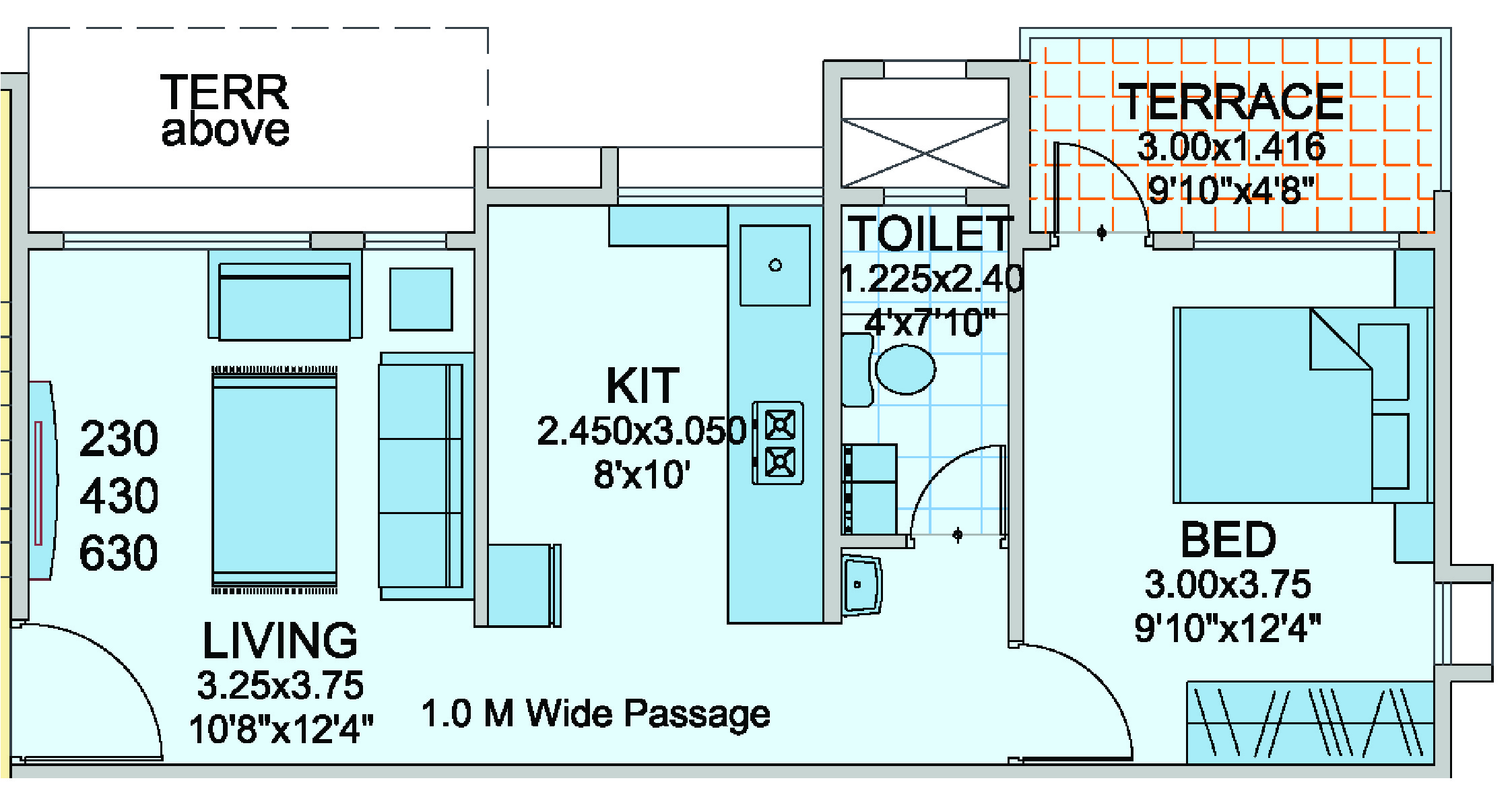 1 BHK floor plan