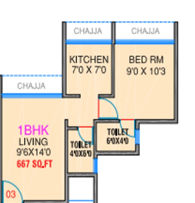 1 BHK floor plan