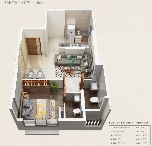 1 BHK floor plan