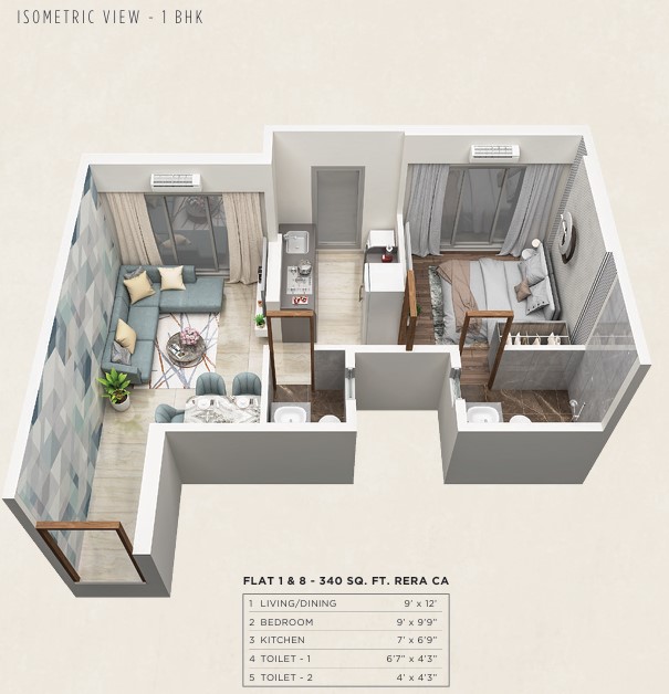 1 BHK floor plan