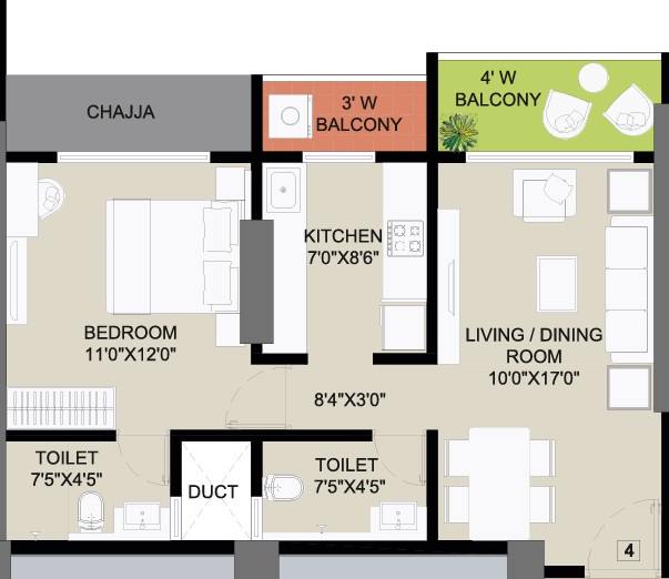 1 BHK floor plan
