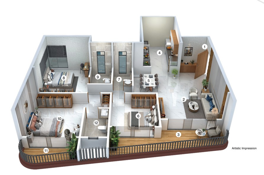 3 BHK floor plan