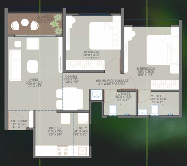 2 BHK floor plan