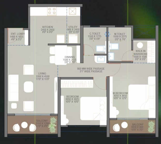 2 BHK floor plan