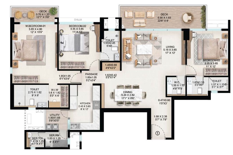 3 BHK floor plan