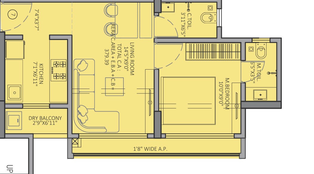 1 BHK floor plan