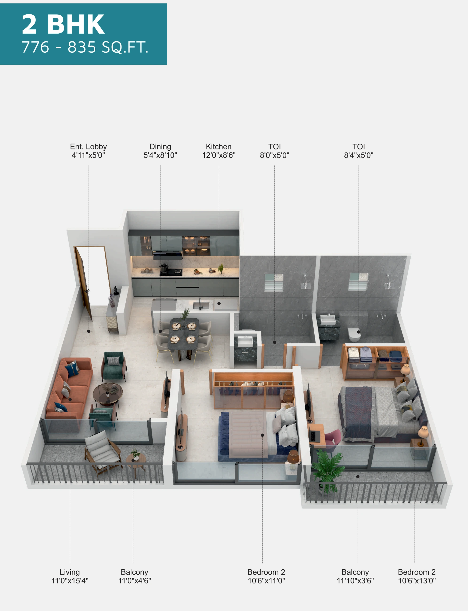 2 BHK floor plan