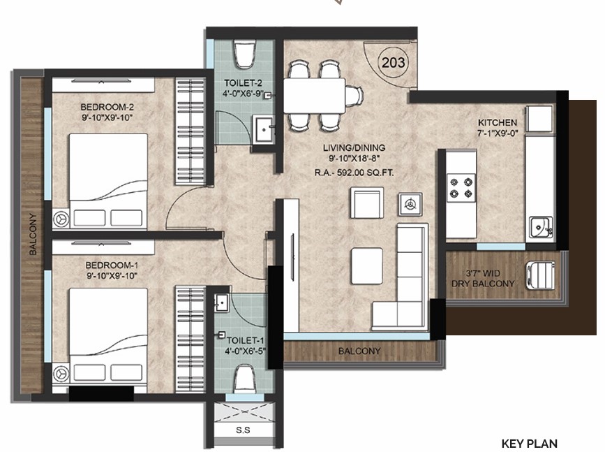2 BHK floor plan