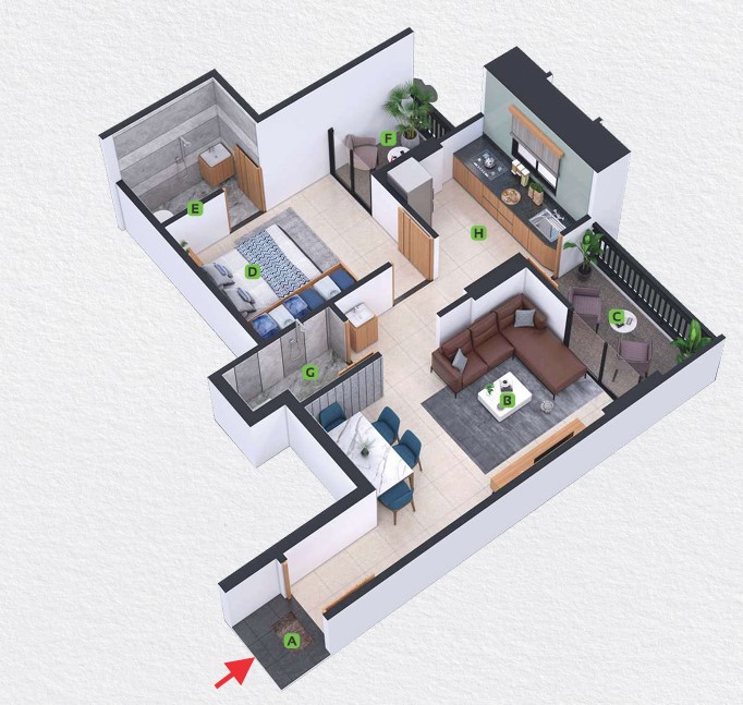 1 BHK floor plan
