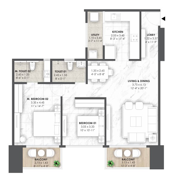 2 BHK floor plan