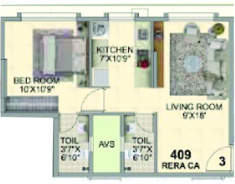 1 BHK floor plan