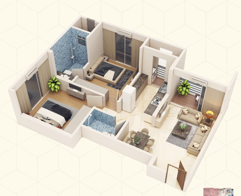 2 BHK floor plan
