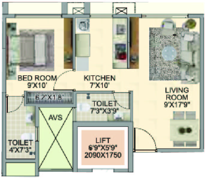 1 BHK floor plan