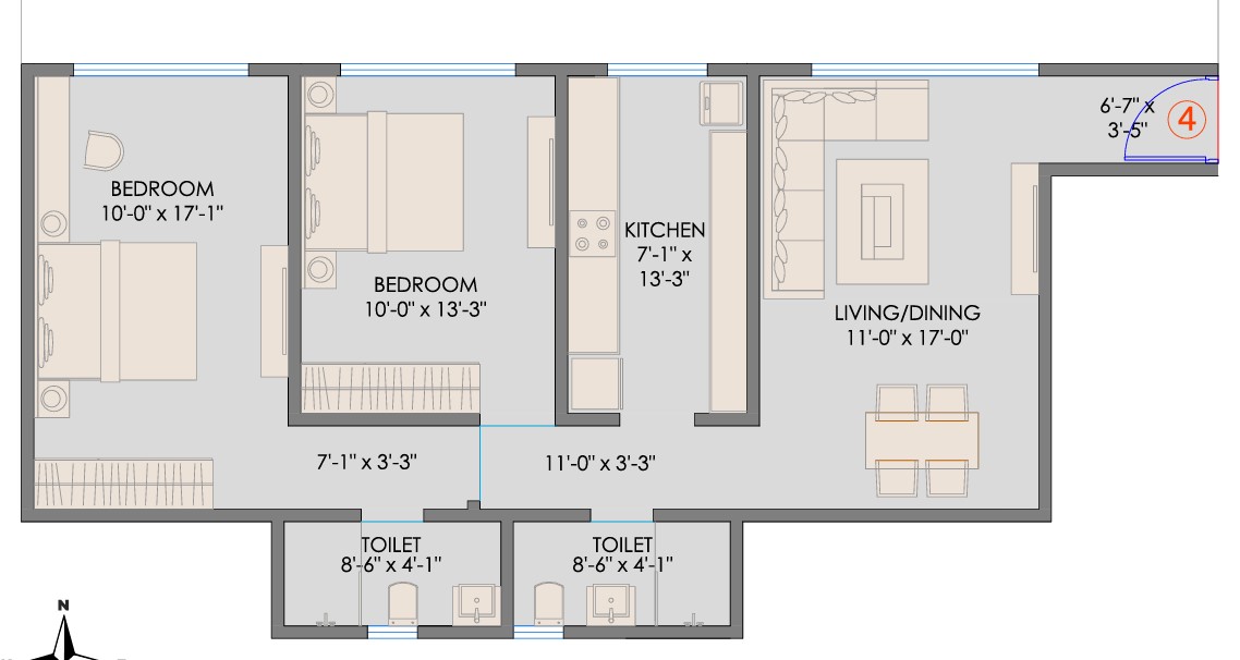 2 BHK floor plan