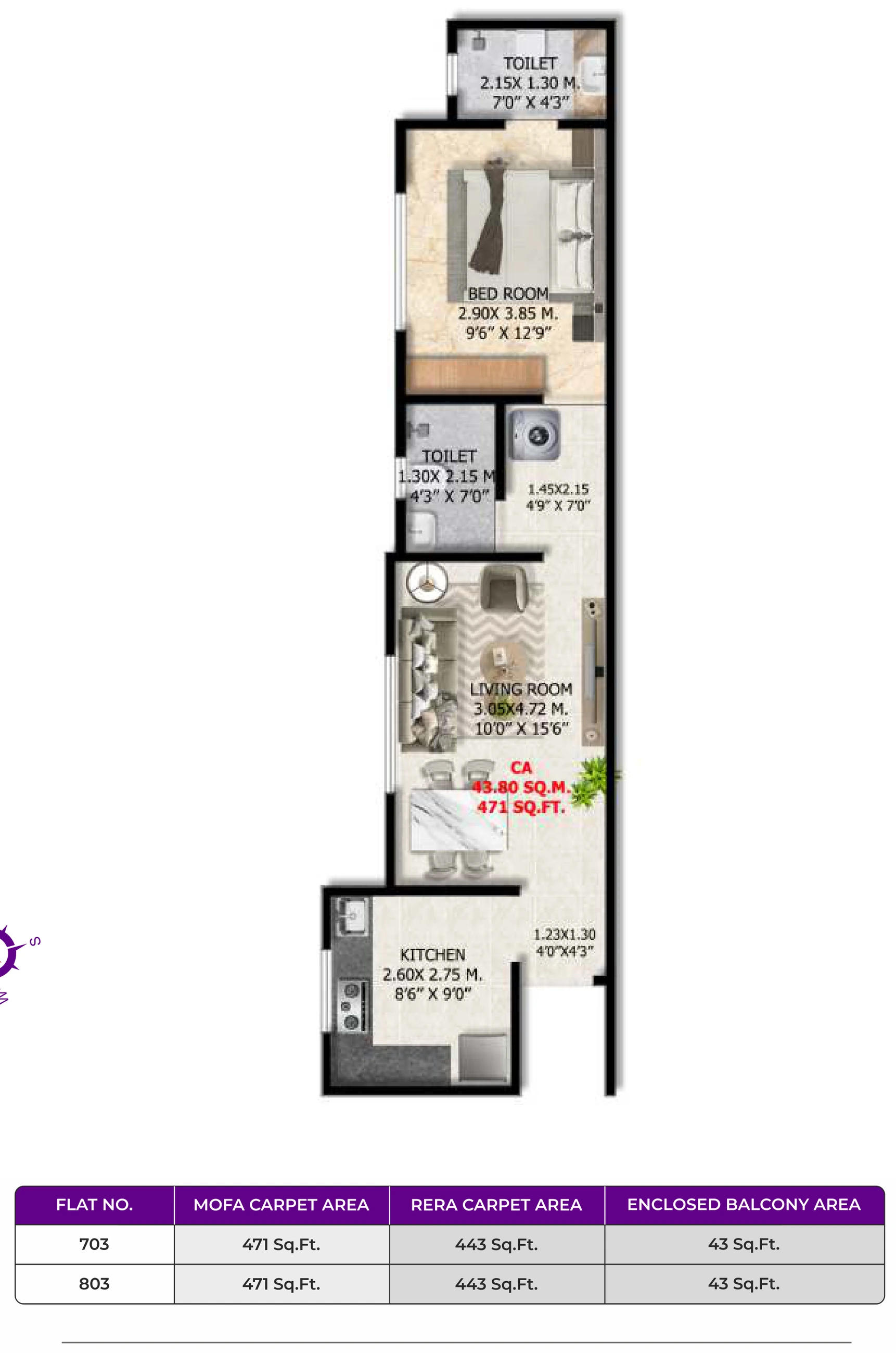 1 BHK floor plan