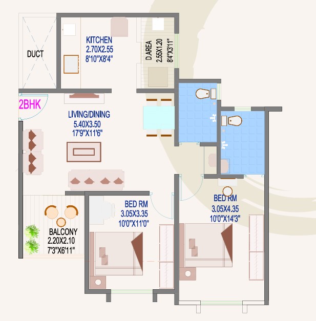 2 BHK floor plan