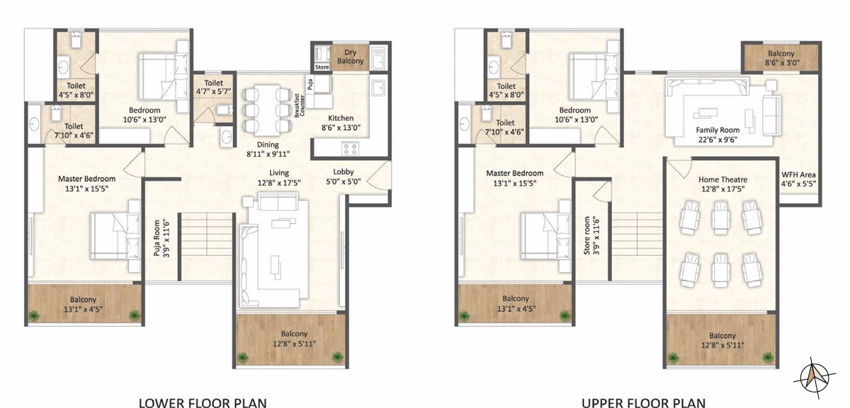 3 BHK floor plan