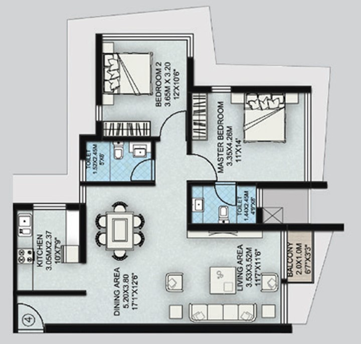 2 BHK floor plan