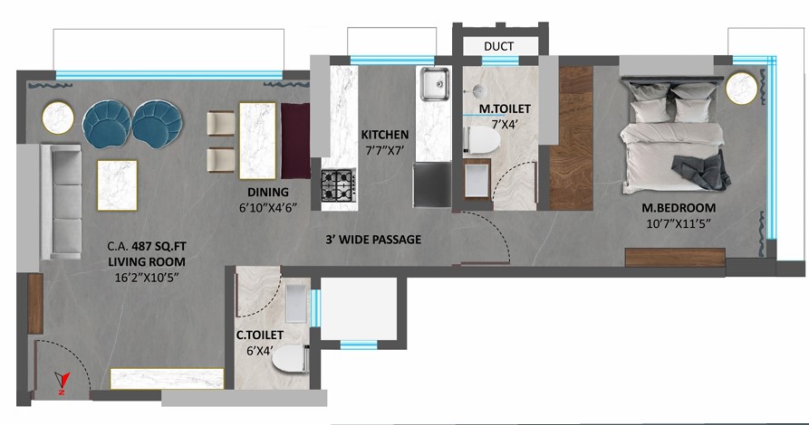 1 BHK floor plan