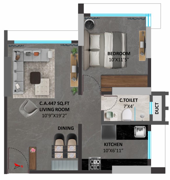 1 BHK floor plan
