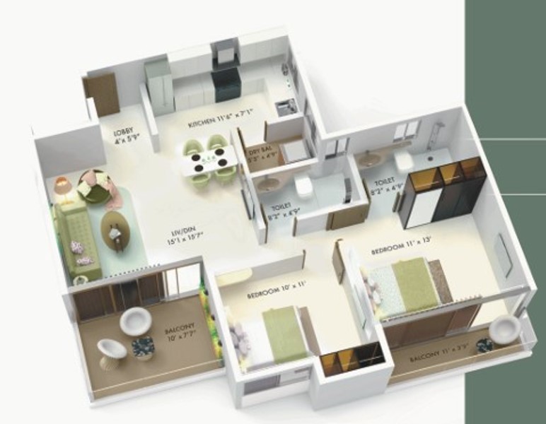 2 BHK floor plan