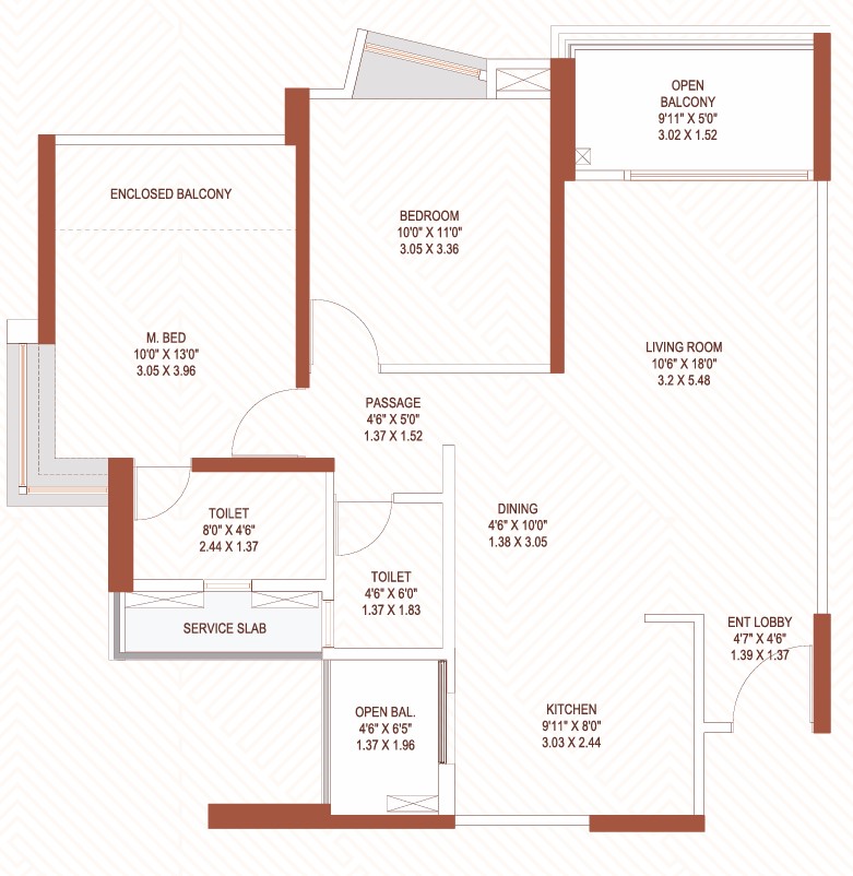 2 BHK floor plan