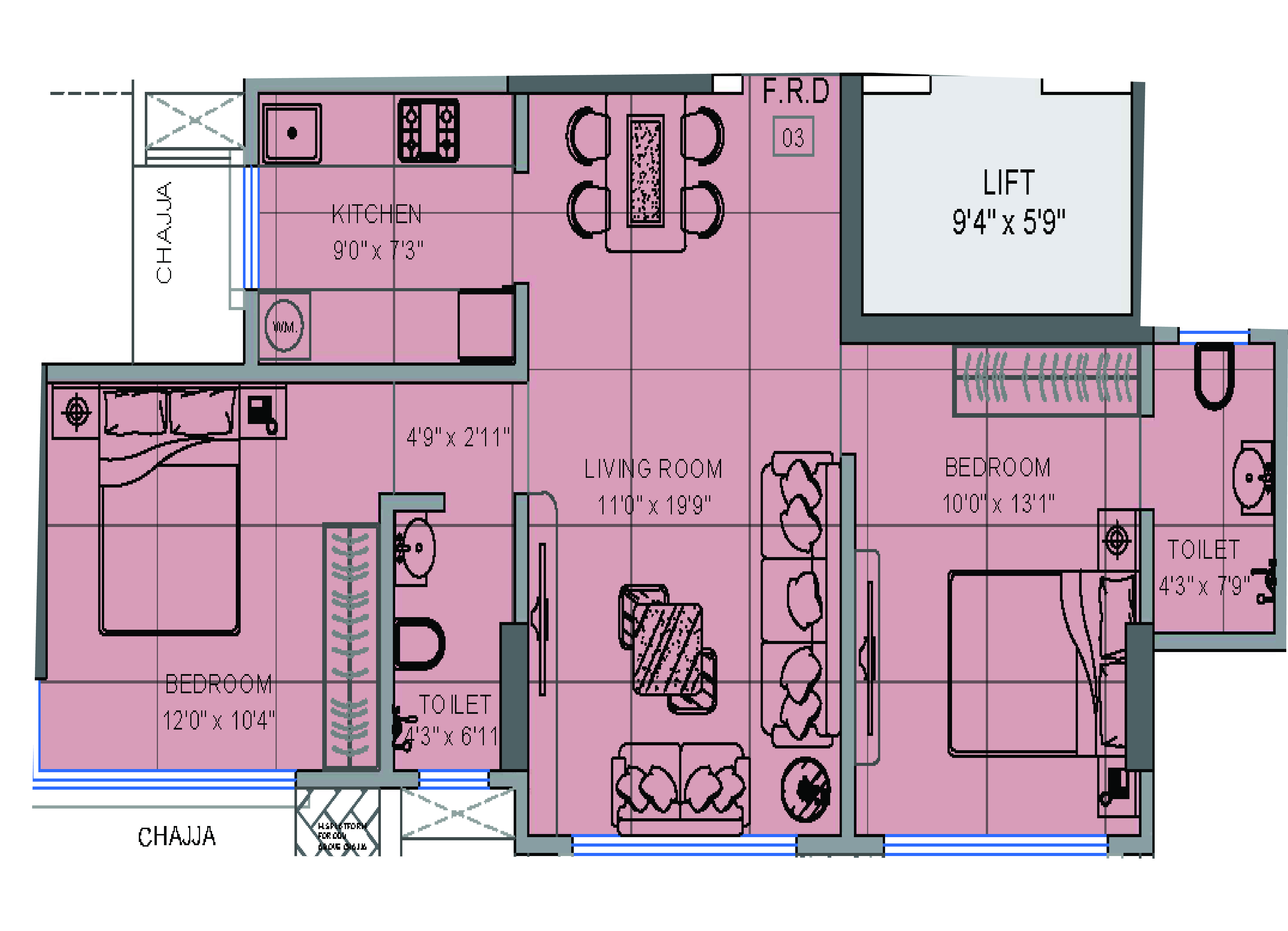 2 BHK floor plan