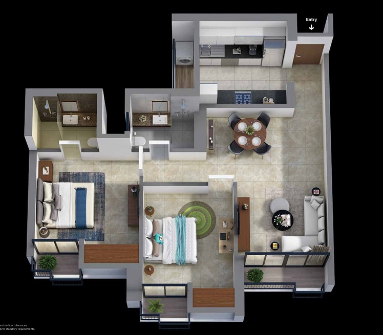 2 BHK floor plan