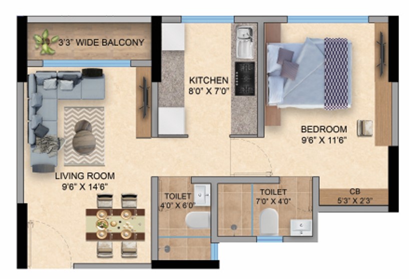 1 BHK floor plan