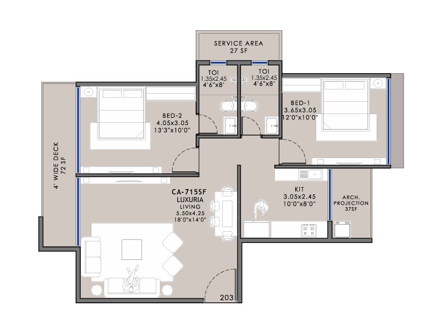 2 BHK floor plan
