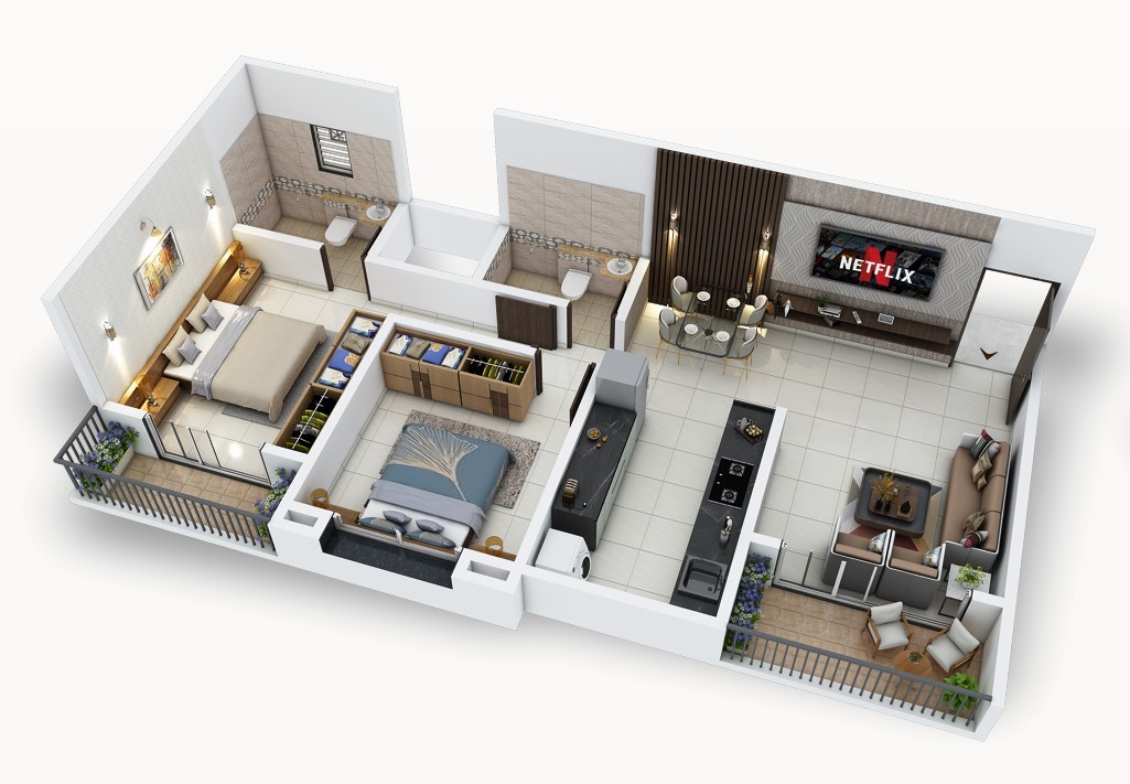 2 BHK floor plan