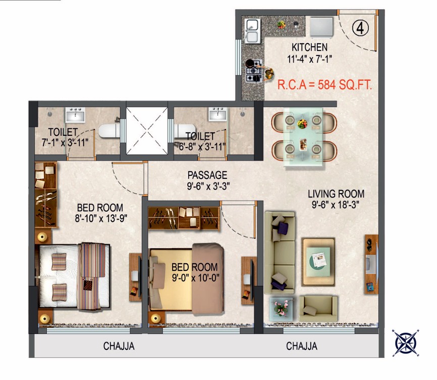 1 BHK floor plan