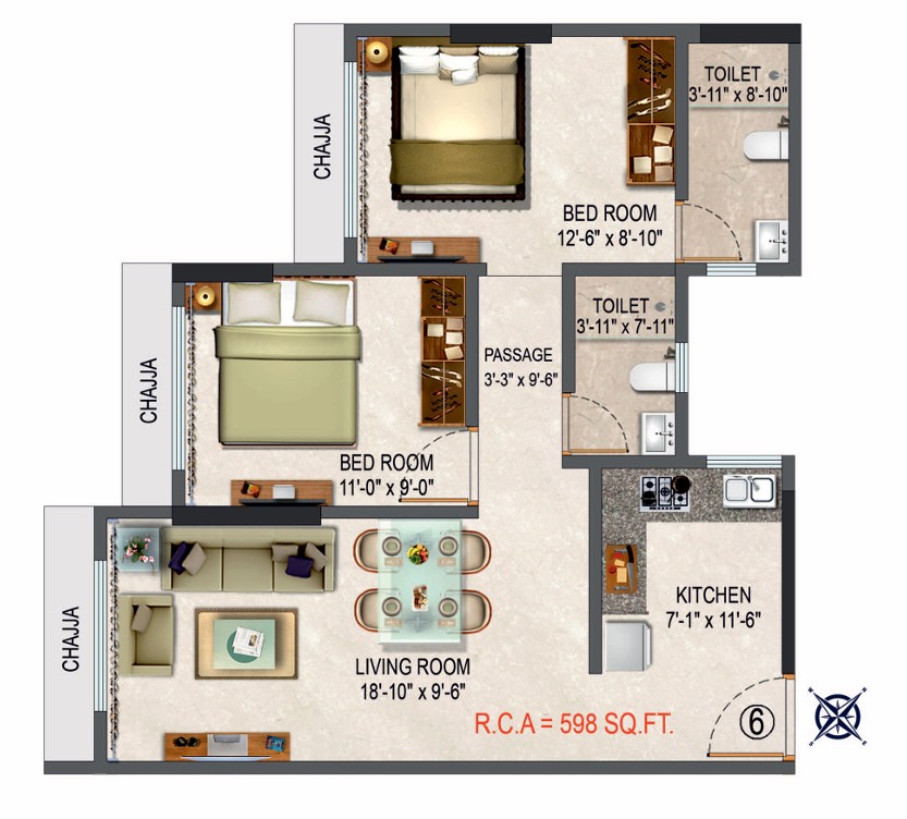 1 BHK floor plan