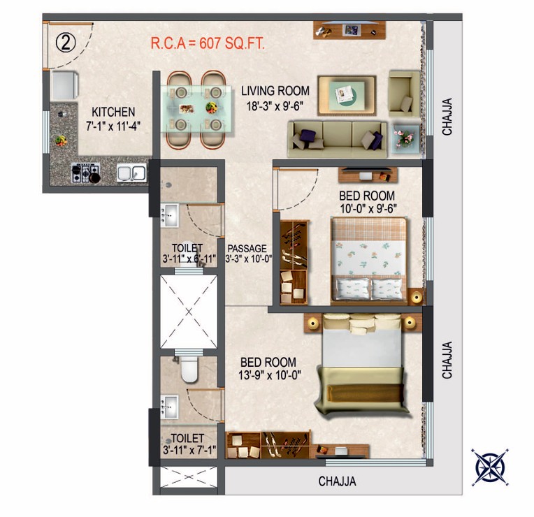 1 BHK floor plan