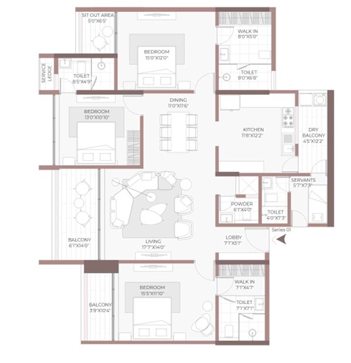 3.5 BHK floor plan