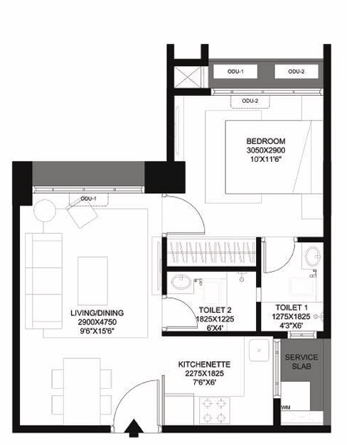 1 BHK floor plan