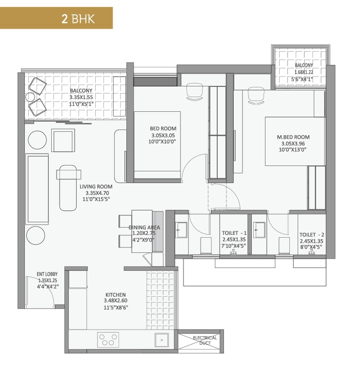 2 BHK floor plan