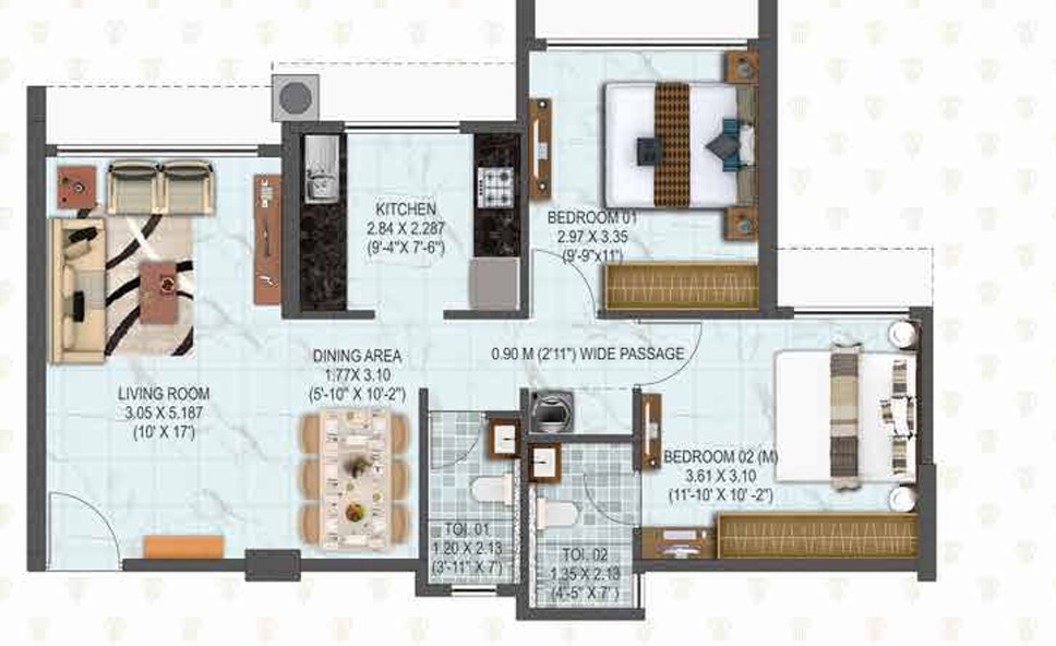 2 BHK floor plan