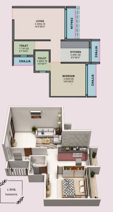 1 BHK floor plan