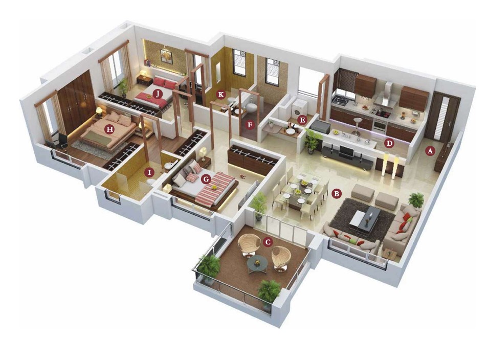 3 BHK floor plan