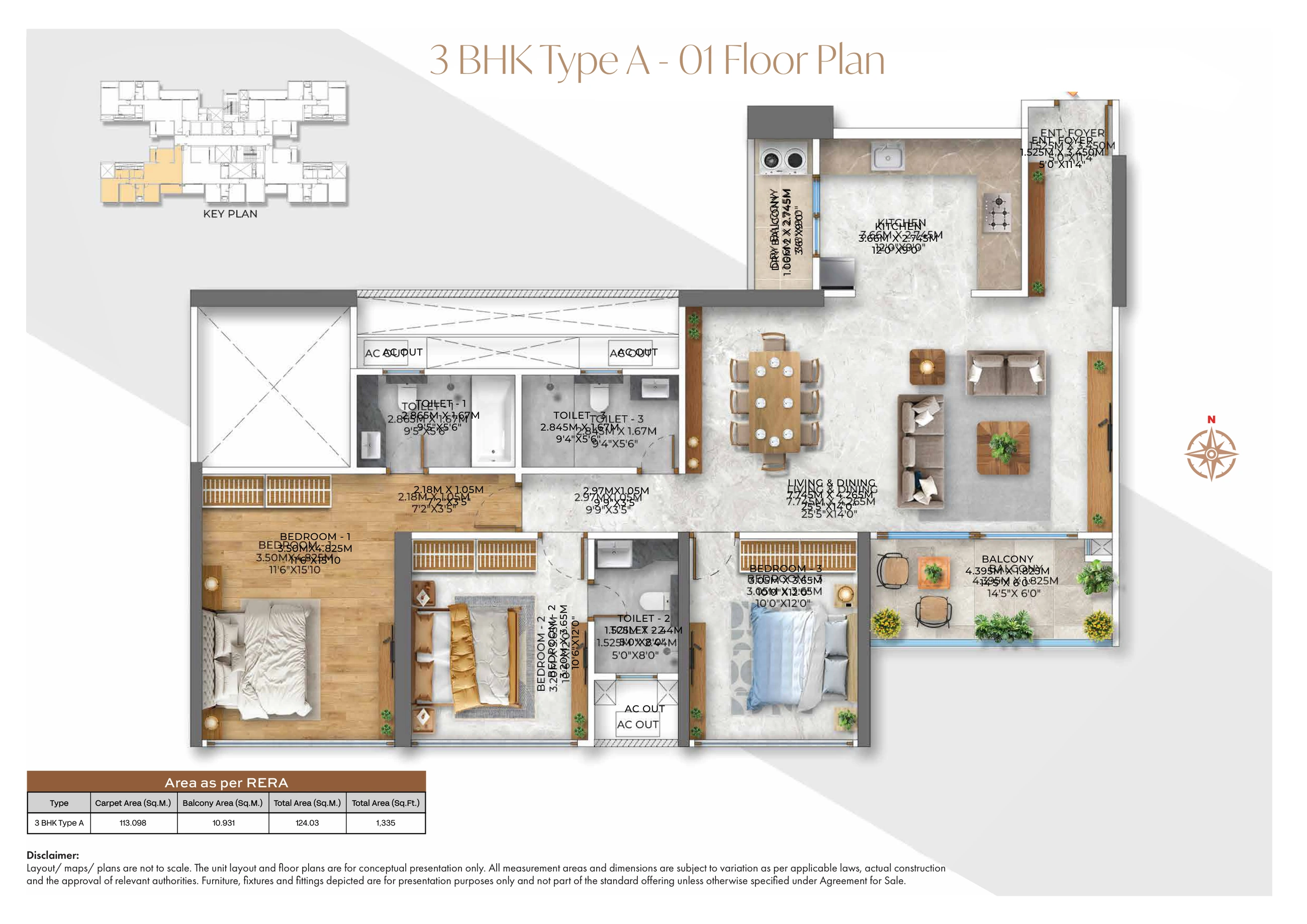 3 BHK floor plan