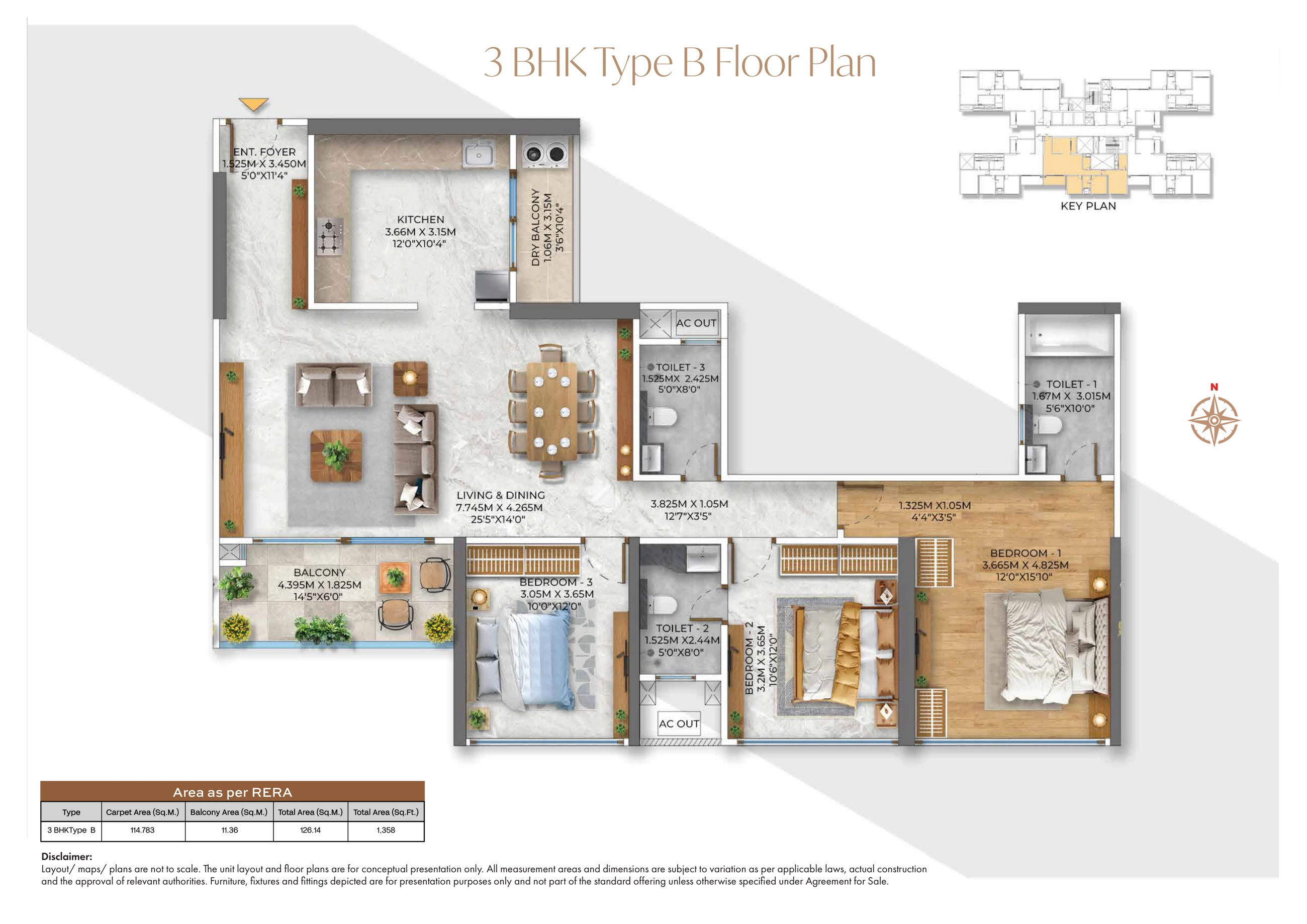 3 BHK floor plan