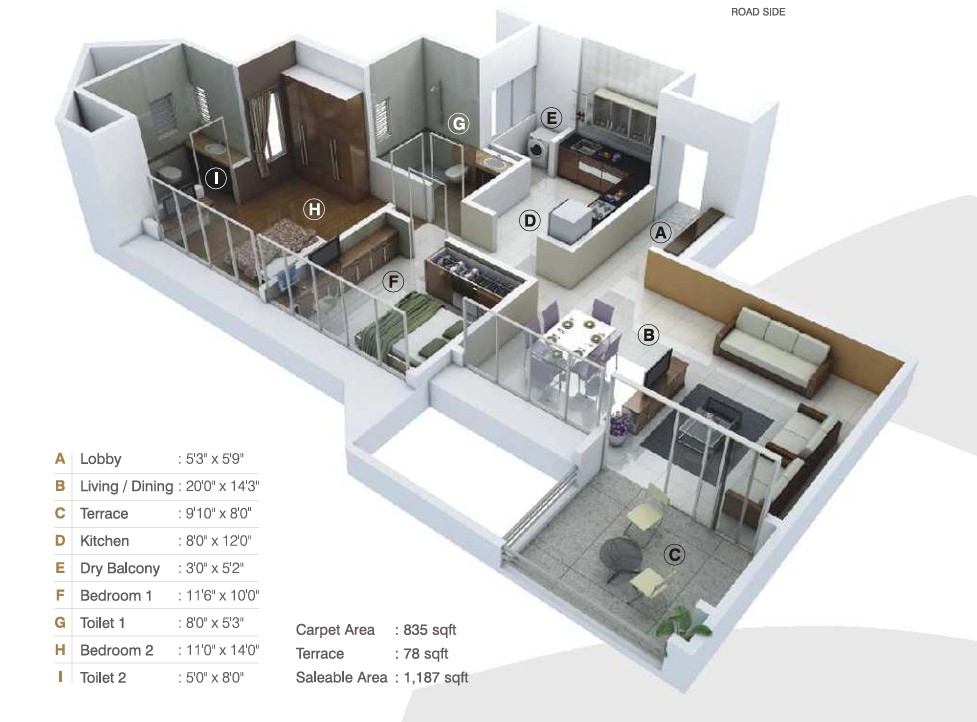 2 BHK floor plan